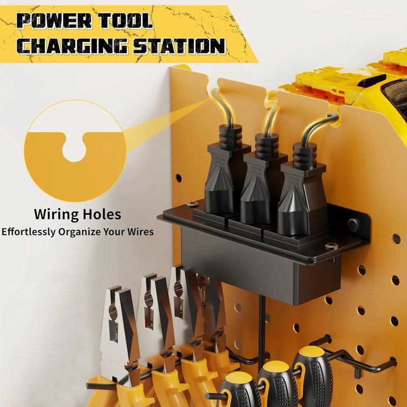 Power Tool Organizer with Charging Station Wall Mount, 3 Layer Expanded Heavy Duty Garage Organization, 45.5 Inch Length Garage Tool Storage, 8 Drills, 2 Assemble Method, Yellow by GreenHaven Gardens