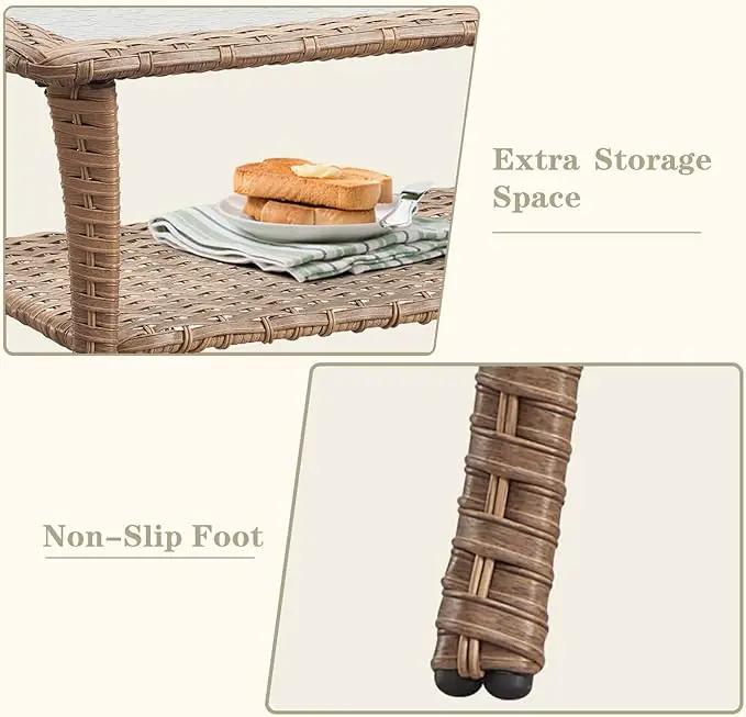Wicker Outdoor Furniture Patio Furniture Set - 6 Piece Patio Conversation Set with Swivel Rocker Chairs, Rattan Sofa, Ottomans and Coffee Table, Blue Cushion by GreenHaven Gardens