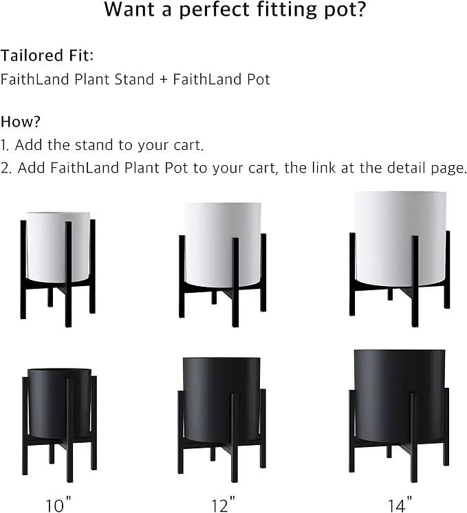 FaithLand Mid Century Plant Stand Indoor Outdoor (EXCLUDING 10" Plant Pot), Metal Planter Stand, Potted Plant Holder, Black, Hold Up to 10 Inch Planter - Fits Snake Plant - Upgraded Design. by GreenHaven Gardens