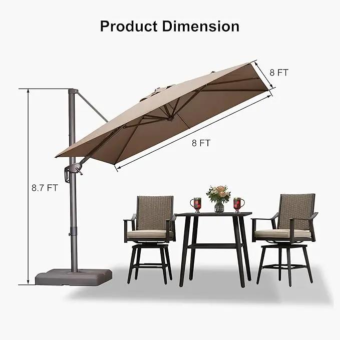 PURPLE LEAF 8 Feet Cantilever Patio Umbrella Square Umbrella with 360° Rotation and Aluminum Offset Hanging Outdoor Umbrella for Pool Garden Backyard Deck, Taupe by GreenHaven Gardens