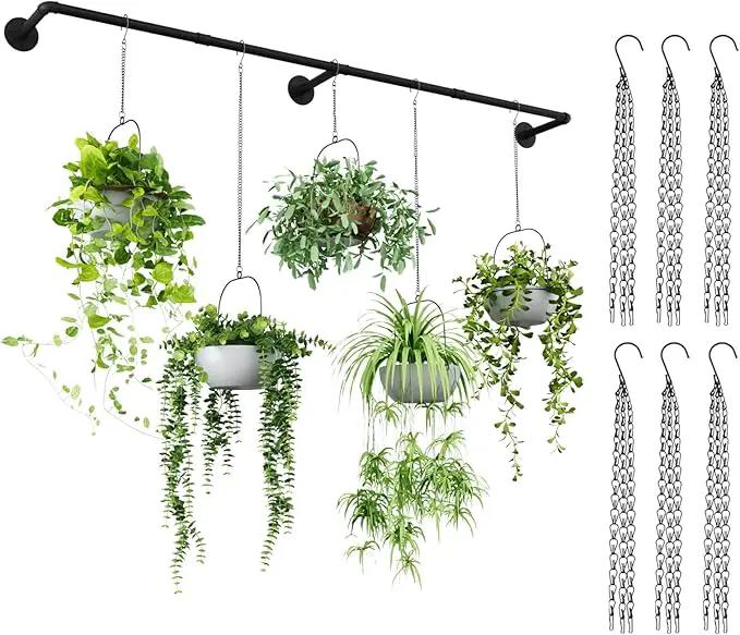Plant Hanger Indoor with 6 Hanging Chains Hanging Planters for Indoor Plants Hanging Plant Holder Window Plant Rod Black Metal Shelves(73 Inch Pot not Included by GreenHaven Gardens