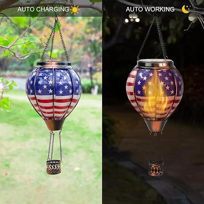 pearlstar Hot Air Balloon Solar Lantern with Flickering Flame Light Outdoor 4th of July Decorations Solar Hanging Lights Waterproof for Garden Yard Patio Outside Independence Day Decoration, Flag by GreenHaven Gardens