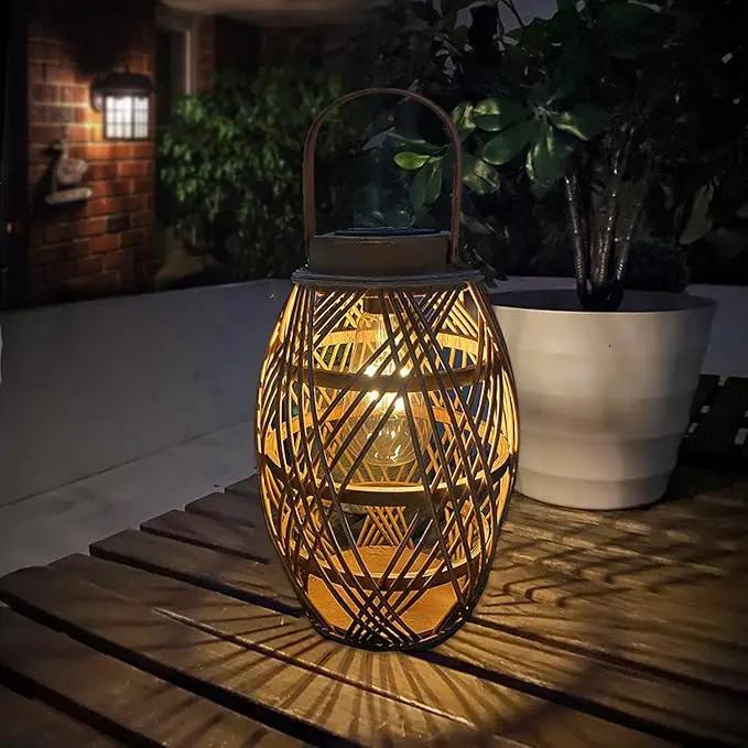 pearlstar Outdoor Solar Lanterns Light Rattan Bamboo Lamp with Handle for Hanging or Table Lamp for Patio Yard Garden Wedding Home Decoration, Edison Bulb, Auto on/Off(Style2) by GreenHaven Gardens