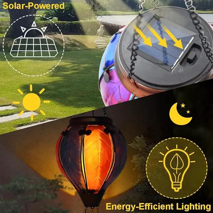 Hot Air Balloon Solar Lantern with Flickering Flame Hanging Solar Lanterns Outdoor Lights Waterproof Lanterns Decorative Garden Patio Yard Party Decor Rose Red&Blue by GreenHaven Gardens