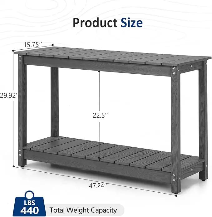 Outdoor Console Table, 48" Weather Resistant HIPS Patio Side Table, 440LBS Weight Capacity, 2-Tier Multifunctional Buffet Bar Storage Organizer for Garden Deck, Gray by GreenHaven Gardens