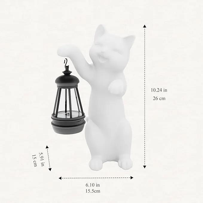 Solar Powered Garden Resin Statue Lights, 10 Inch Waterproof Outdoor Animal Cute Cat Figurine Lights, Suitable for Patios, Balconies, Lawns, Courtyards, Etc (Hand) by GreenHaven Gardens
