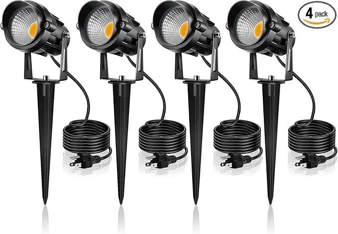 LemonBest 12W Landscape Lighting LED Outdoor Spotlight 120V AC Waterproof Landscape Lights Warm White Spot Lights for Yard Garden Decorative Lawn Lamp Flag Light with Spiked Stake, 4 Packs by GreenHaven Gardens