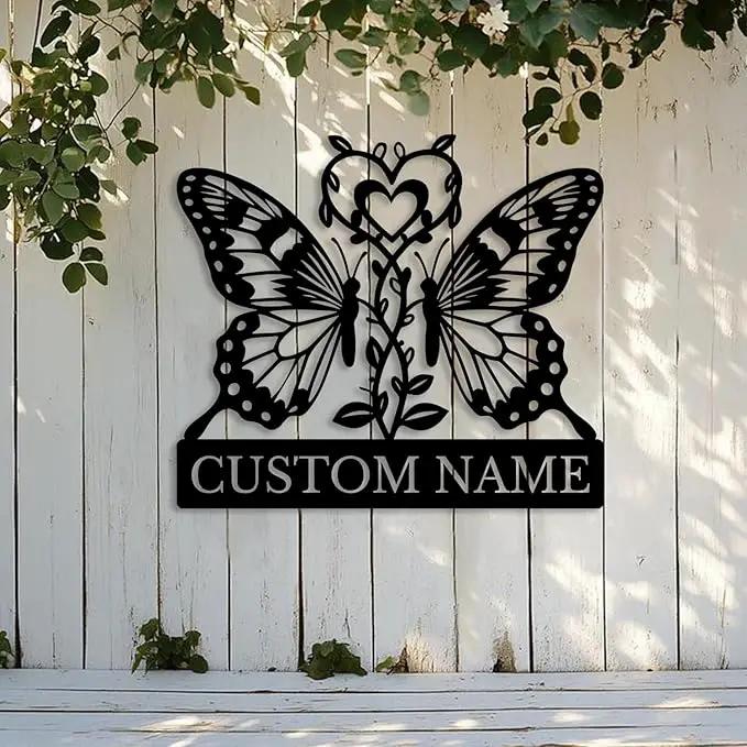 Custom Butterfly Metal Sign,Personalized Butterfly House Number Signs,Personalized Gardener Name Sign,Garden Patio Wall Decor (Style-6) by GreenHaven Gardens
