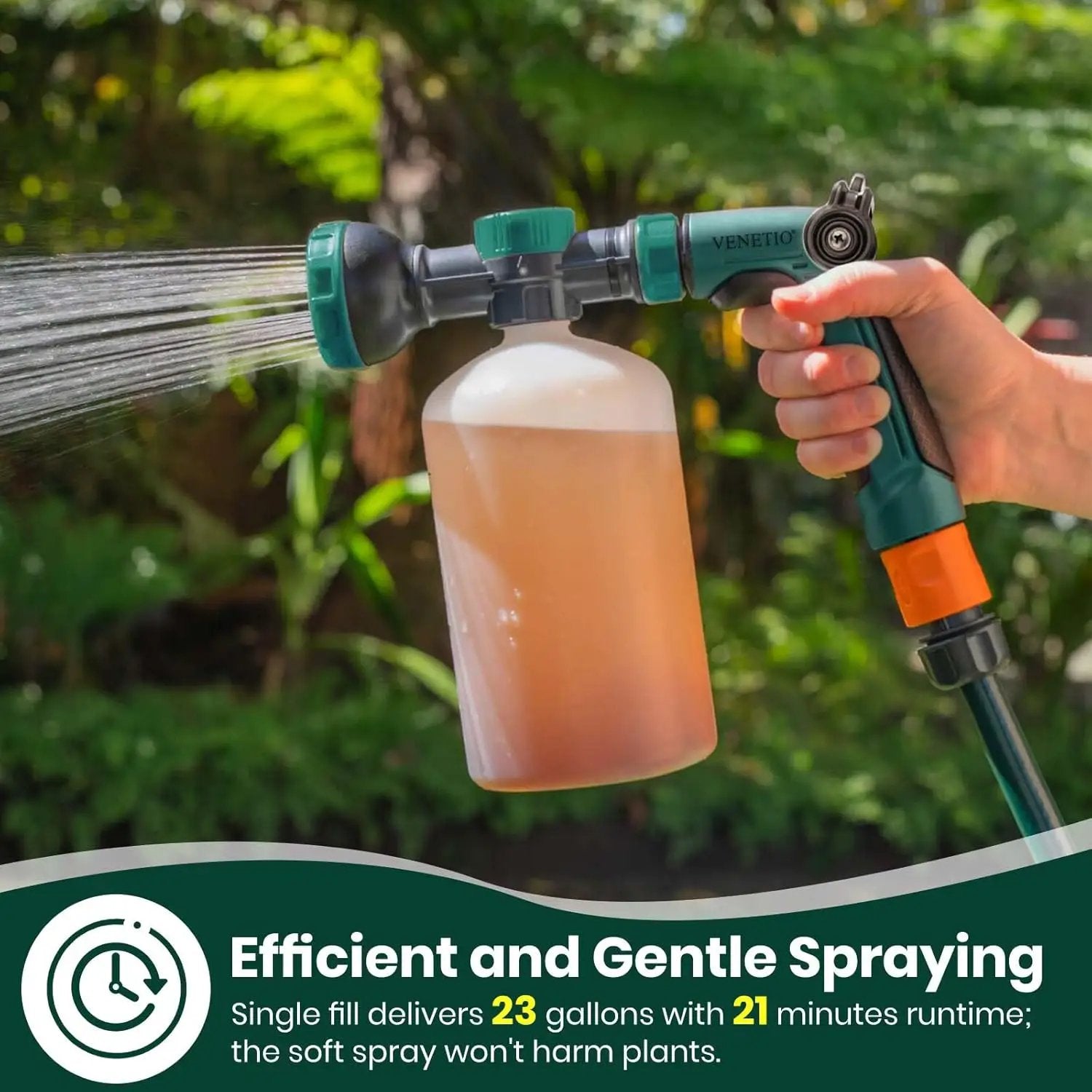 VENETIO 8-Dial Hose-End Sprayer Pro with Quick Connector for Liquid Fertilizer | Lawn and Garden Nozzle Spreader for Uniform Fertilizing, Pet Washing and Outdoor House Cleaning, 34oz Dispenser Bottle by GreenHaven Gardens