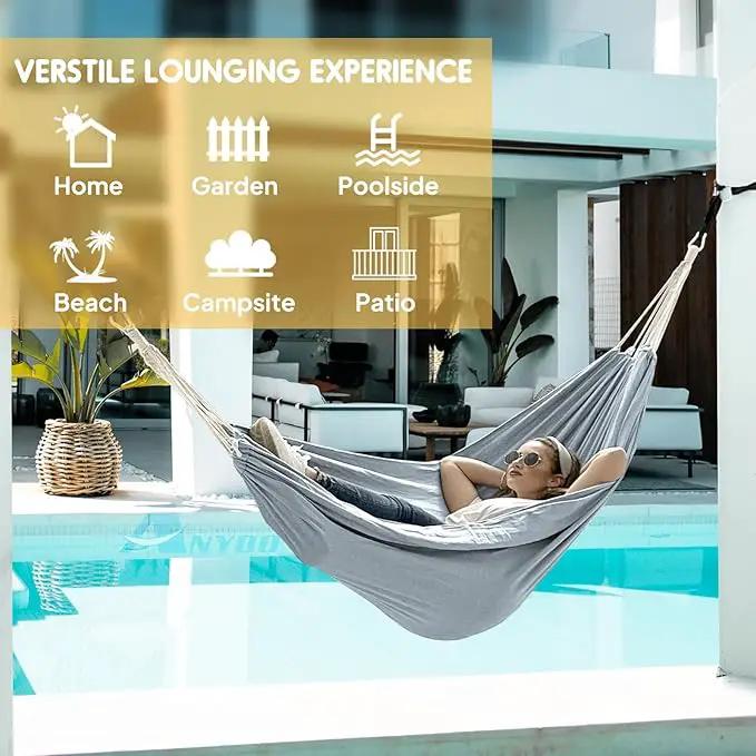 ANYOO Cotton Hammock Portable Camping Hammocks for Hanging Sturdy Garden Comfortable Fabric Hammock with Tree Straps Up to 660lbs with Travel Bag for Camping Outdoor/Indoor Patio Backyard by GreenHaven Gardens