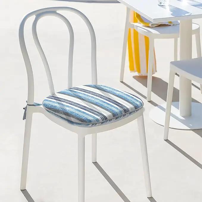 Indoor/Outdoor Chair Cushions 16x17 Inch, Patio Chair Cushions with Ties, All Weather Seat Cushions for Patio Furniture Home Garden Chair Use, Set of 4, Stripe Layered Blue by GreenHaven Gardens