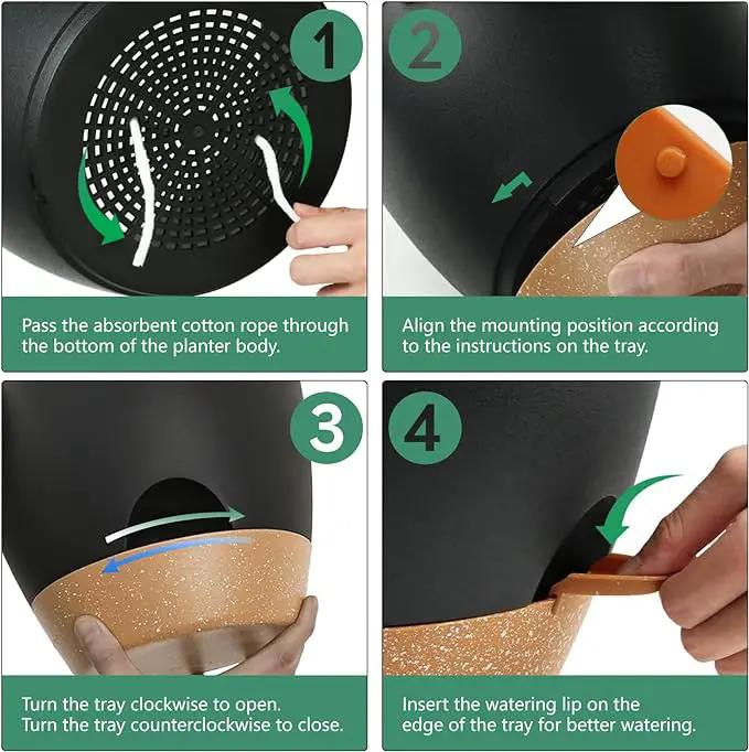 Indoor Pots For Plant Self Watering Plant Pots For Lazy People, 8/7.5/7/6.5/6/5.5/5 Inch,Black Plastic Self Watering Planter For All Houseplants,Succulent, African violets, Flowers And Cactus by GreenHaven Gardens