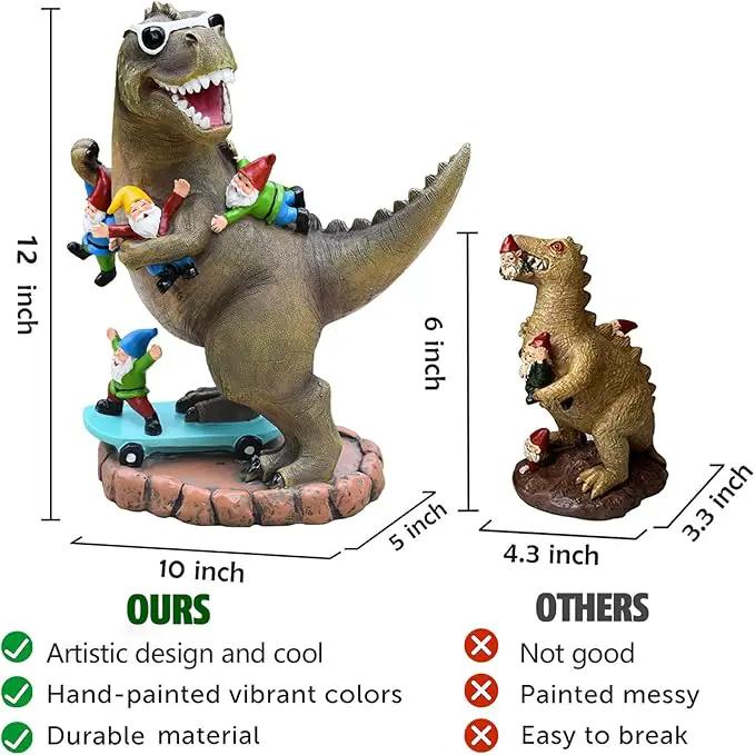 Garden Statue Outdoor Decoration, Cool Dinosaur Play Skateboard with Gnomes Figurines, Indoor Outdoor Decor Art for Patio Lawn Yard, Housewarming Garden Gift… by GreenHaven Gardens
