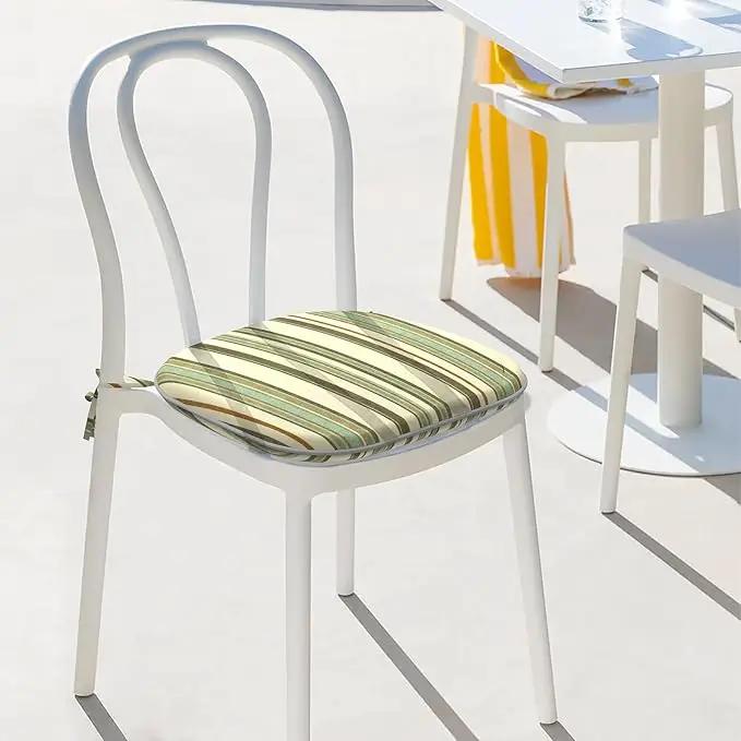 Indoor/Outdoor Chair Cushions 16x17 Inch, Patio Chair Cushions with Ties, All Weather Seat Cushions for Patio Furniture Home Garden Chair Use, Set of 4,Stripe Onyx by GreenHaven Gardens