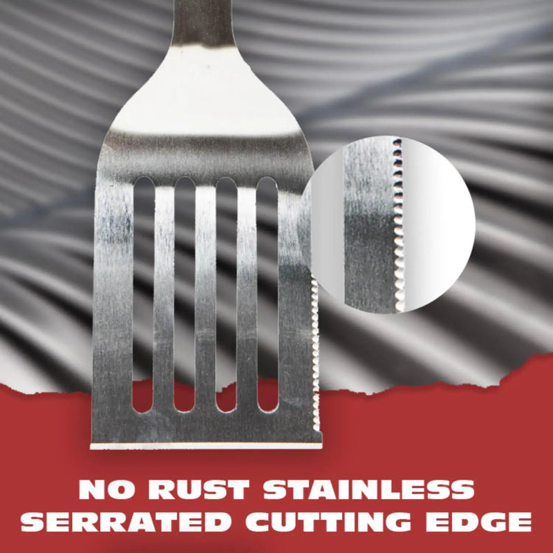 BBQ-AID Pro BBQ Metal Spatula - 17" Barbecue Spatula Stainless Steel with Serrated Knife Edge - Acacia Wood Handle - Heavy Duty Built to Last by GreenHaven Gardens