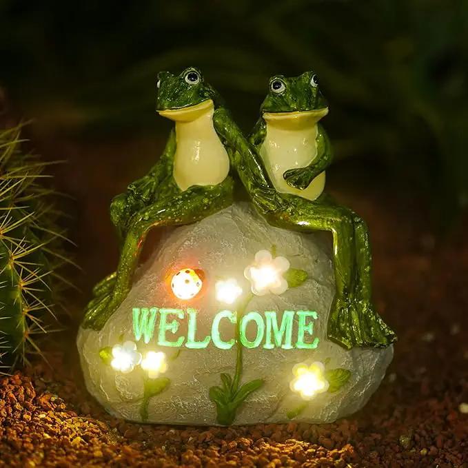 Nacome Solar Garden Outdoor Statues Frog with Succulent and 7 LED Lights - Lawn Decor for Patio, Balcony, Yard Ornament - Unique Housewarming Gifts by GreenHaven Gardens