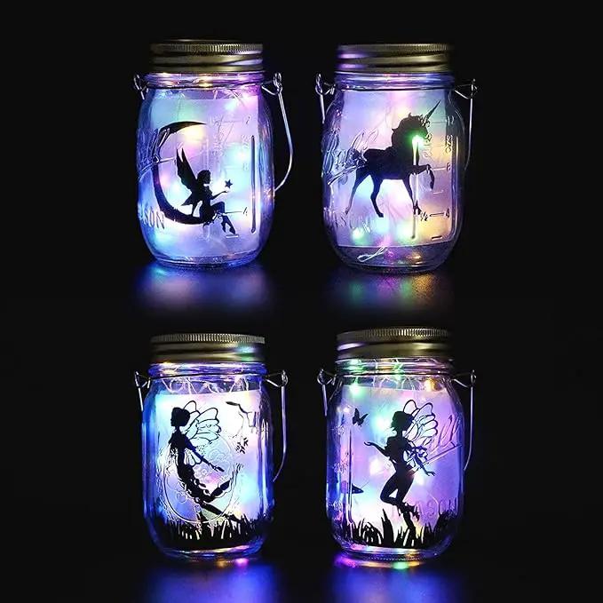 8 Pack Solar Outdoor Fairy Star Firefly Jar Lids Lights,Solar Fairy String Lids Lights（No Jars）,Waterproof Lantern Mason String Solar Lights with Hangers for Regular Mouth Jars by GreenHaven Gardens