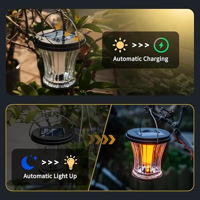 Glass Solar Lantern Outdoor Lights Waterproof, Flickering Flame Solar Lights with Modular Design, Auto On/Off Decorative Hanging Lanterns for Patio Garden Pathway Camping Deck Yard (2 Pack) by GreenHaven Gardens