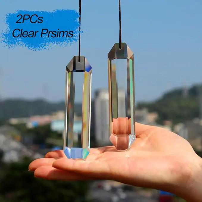 2PCS 5" Large Crystal Sun Catcher Prisms, STINO Hanging Suncatchers with Glass Prism, Rainbow Maker for Windows, Balcony, Kitchen, Garden Decoration (1, Rectangle Clear 2Pcs) by GreenHaven Gardens