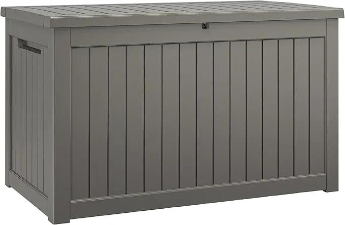 NUNU LAB 230 Gallon Large Resin Deck Box, Waterproof Outdoor Storage Box, Lockable Storage Bin for Patio Furniture, Garden Tools, Pool Accessories, UV-Resistant & All-Weather, Grey by GreenHaven Gardens