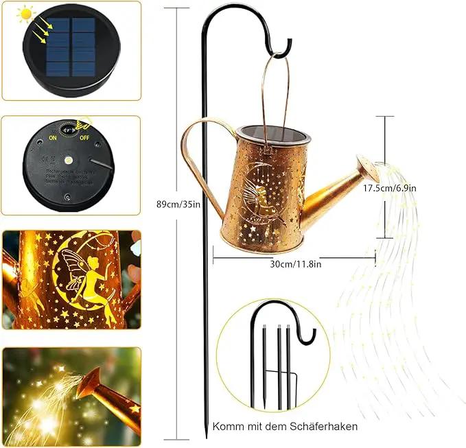 Big Solar Lanterns Outdoor Waterproof, Moon Fairy Watering Can Garden Decor,Hanging Solar Lights Yard Art, Outside Patio Decorations Gardening Birthday Gifts for Mom Grandma Women with Shepherd Hook by GreenHaven Gardens
