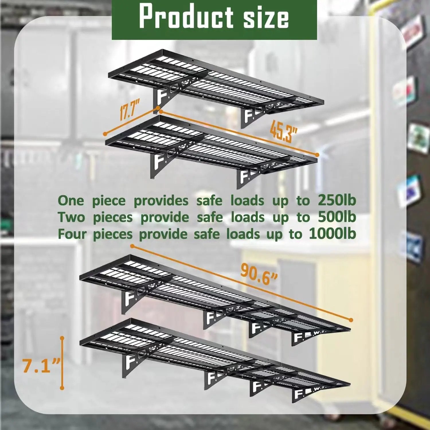 4 Pack Garage Wall Shelving, Heavy Duty 1.5' x 3.8' Wall Mount Storage Shelf with Hooks, Garage Storage Rack Floating Shelves, Holds 250 lbs Each by GreenHaven Gardens