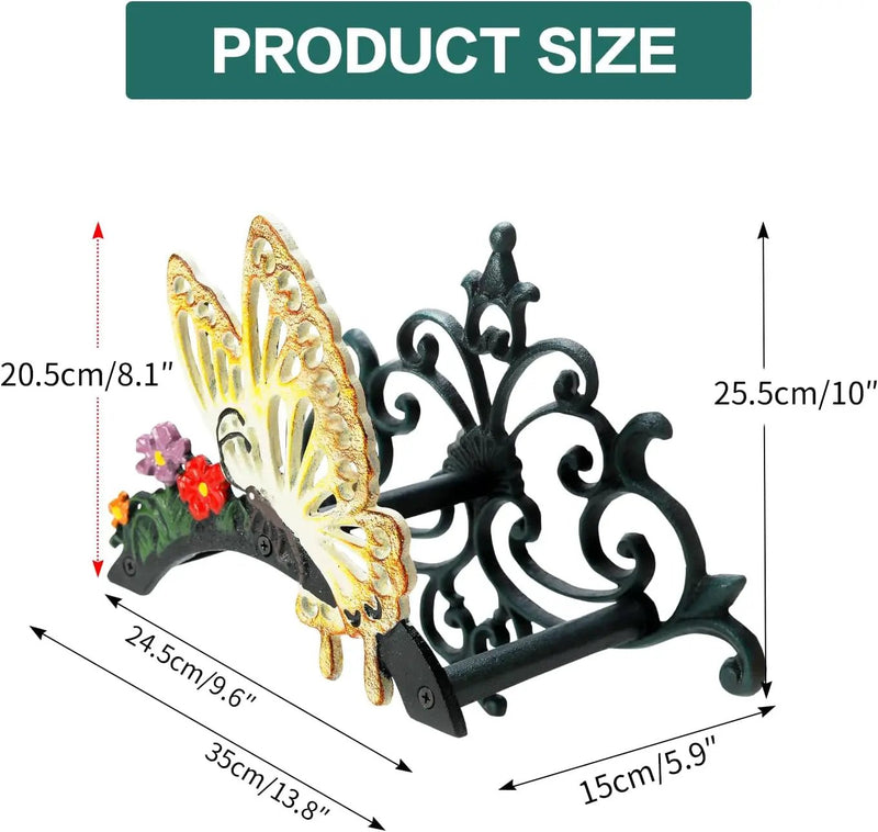 Sungmor Cast Iron Garden Hose Holder, Heavy Duty Wall Mounted Hose Hanger, Decorative Butterfly Water pipe Organizer, Hose Reel Rack for Outside, Garden Yard Decor by GreenHaven Gardens