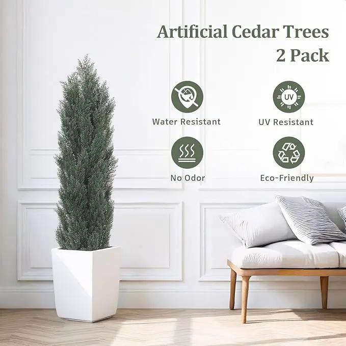 THE BLOOM TIMES 5ft Topiary Trees Artificial Outdoor – UV Resistant Faux Cedar Pine Cypress Bushes and Shrubs, Fake Potted Plants for Front Porch Outside Planter Patio Decor, Set of 2 (5 Foot) by GreenHaven Gardens