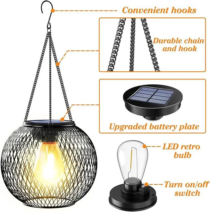 Solar Lantern Outdoor, Upgraded Hanging Lights Outdoor Garden Metal Lanterns Decorative Lighting Powered Waterproof Tree for Yard Patio Pathway, 2 Pack, Black by GreenHaven Gardens