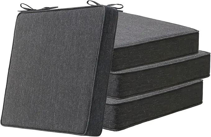 Square Corner Seat Cushions, 19" x 19" x 3", Set of 4, Indoor Outdoor Water Repellent Universal Chair Pads with Ties for Patio Furniture, Garden Deck Dining Chairs, Charcoal by GreenHaven Gardens