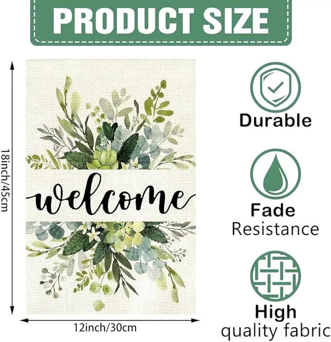 Spring Floral Welcome Garden Flag 12x18 Inch Double Sided Outside, Eucalyptus Seasonal Farmhouse Yard Outdoor Flag by GreenHaven Gardens