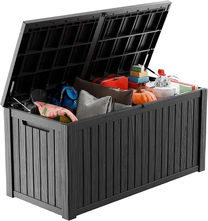 180 Gallon Outdoor Storage Box – Waterproof Deck Box for Garden & Patio,Black by GreenHaven Gardens