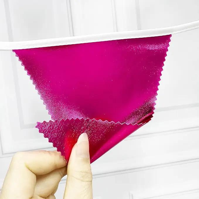 Hot Pink Party Decorations Triangle Pennant Banner Flag Rose Pink Metallic Fabric Bunting Garland for Birthday Bachelorette Wedding Bridal Shower Anniversary Flamingo Theme Party Supplies by GreenHaven Gardens