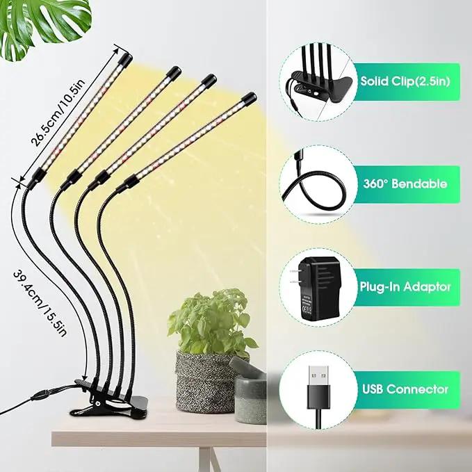 Wolezek Grow Lights for Indoor Plants, 80 LED 4 Heads Full Spectrum Grow Light with Clip, Plant Light with 5000K 3000K 660nm LED Chips, Auto Timer 6 12 16 Hrs, Grow Lamp for Seed Starting by GreenHaven Gardens