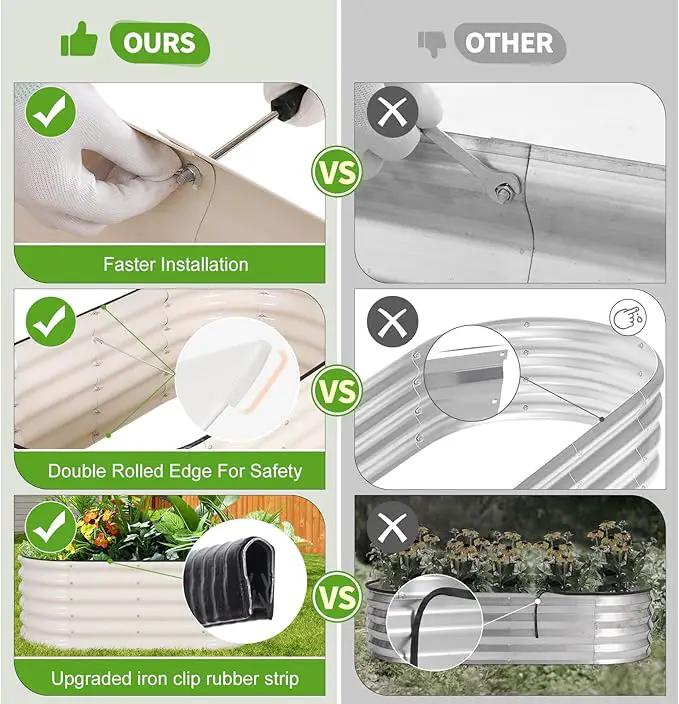 Galvanized Raised Garden Bed - 4x2x1.4FT Metal Planter Boxes Outdoor | Oval Steel Raised Bed Kit for Gardening with Protective Tape, Gloves for Vegetables, Flower, Herb (White) by GreenHaven Gardens