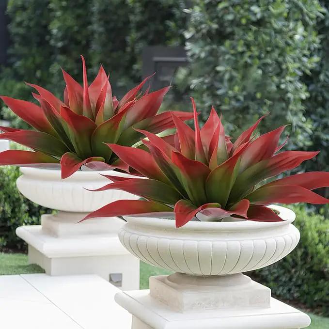 Artificial Agave Plants,Large UV Resistant Fake Agave Planters for Indoor and Outdoor Decorating Tropical Plant Succulents Greenery Indoor Decor (2Pack,22" Red) by GreenHaven Gardens