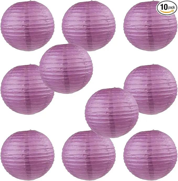 WYZworks - Round Paper Lanterns 10 Pack (Purple Plum, 14") - Hanging Paper Lanterns Lamp for Wedding, Birthday, Party and Home Decorations with 8", 10", 12", 14", 16" Option by GreenHaven Gardens