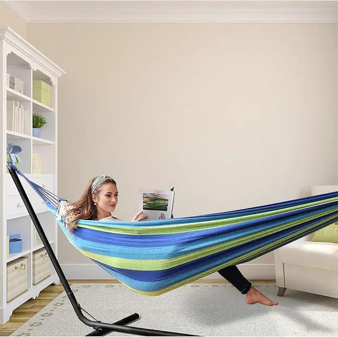 ANYOO Cotton Hammock Portable Camping Hammocks for Hanging Sturdy Garden Comfortable Fabric Hammock with Tree Straps Up to 660lbs with Travel Bag for Camping Outdoor/Indoor Patio Backyard by GreenHaven Gardens