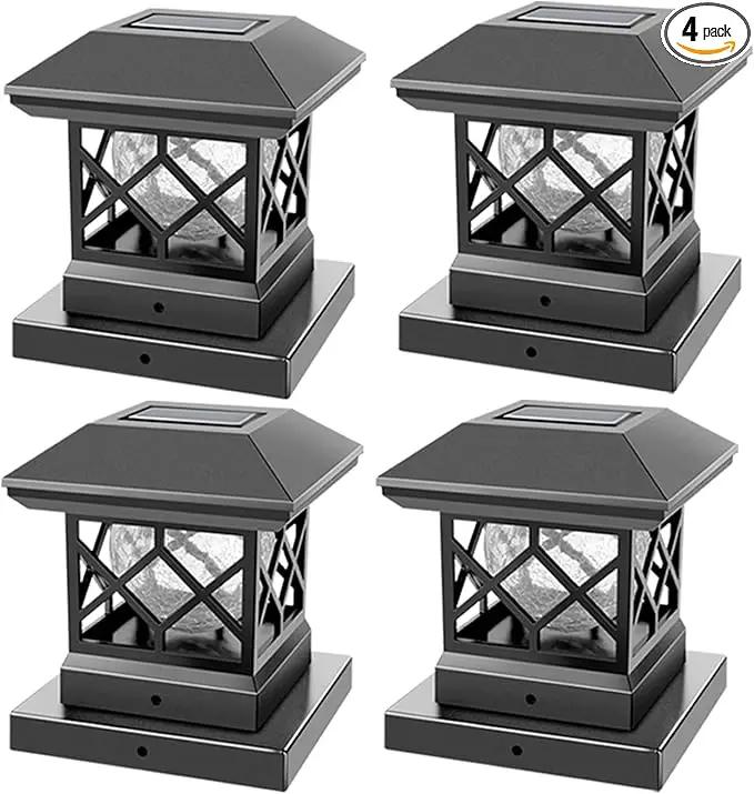 TWINSLUXES Solar Post Cap Lights Outdoor - Waterproof LED Fence Post Solar Lights for 3.5x3.5/4x4/5x5 Wood Posts in Patio, Deck or Garden Decoration 4 Pack by GreenHaven Gardens