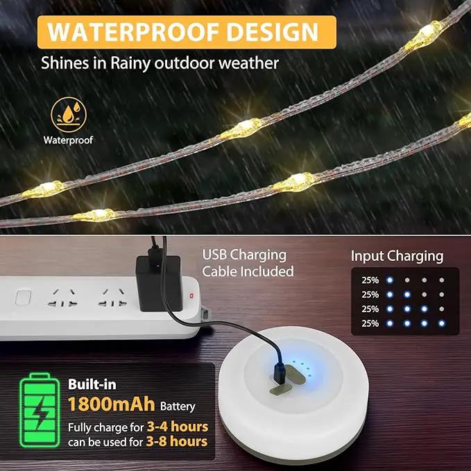 Camping String Lights, 4 in 1 Quick Storage 32.8FT Rechargeable Tent Lights with 6 Modes Hanging Waterproof Camp Lamp Camping Essentials for AwnTent Hiking Garden Bedroom Festival (Warm White)-2Pack by GreenHaven Gardens