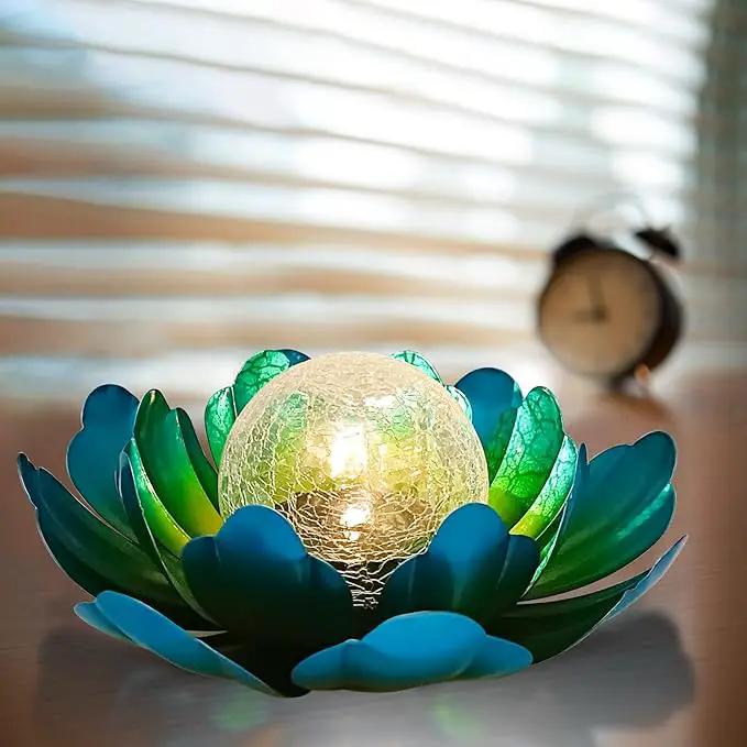 WNP Solar Powered Outdoor Decorative Lights Waterproof Lotus Flower with Crackle Glass Globe and Metal Base for Garden Patio Pathway Yard Tabletop Decor,Birthday Gift for Mom Sister Grandma by GreenHaven Gardens
