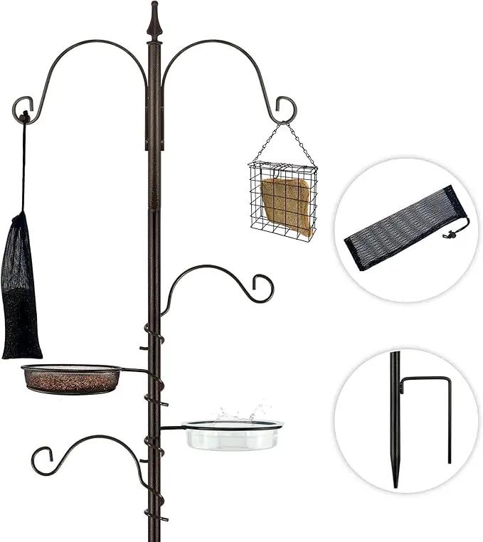 ERYTLLY Bird Feeding Station Kit Bird Feeder Poles,Premium Multi Feeder Hanging Kit with Suet Cage and Bird Bath Bird Food Finch Sock for Attracting Wild Birds and Plants,Baskets,Lanterns,Wind Chimes by GreenHaven Gardens