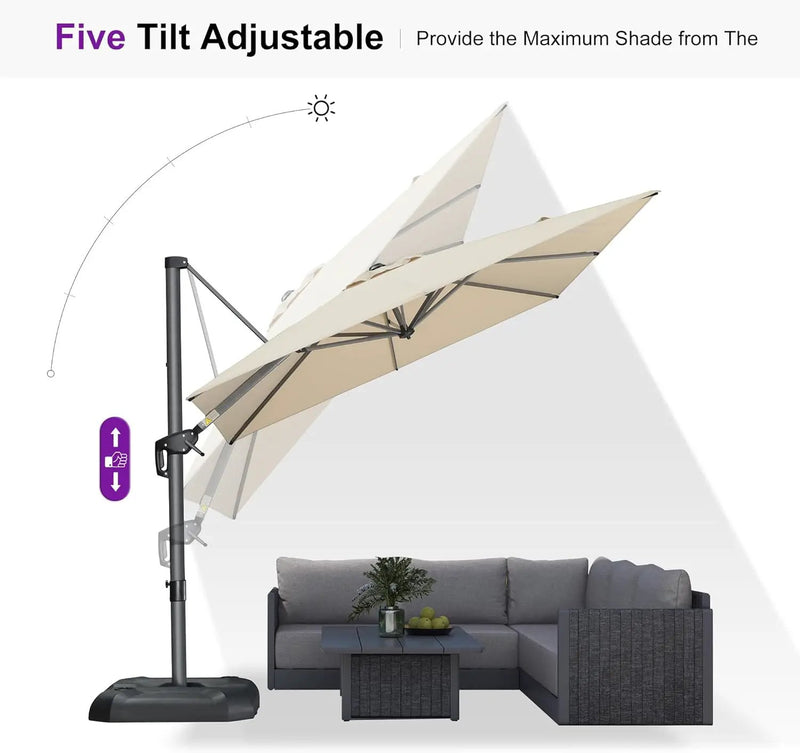 PURPLE LEAF 8 Feet Patio Umbrella Outdoor Cantilever Square Umbrella Aluminum Offset Umbrella with 360-degree Rotation for Garden Deck Pool Patio, Beige by GreenHaven Gardens