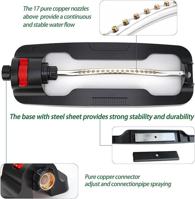 Lawn Sprinkler,Garden Oscillating Sprinkler,17 Brass Nozzles,Heavy Weight Thick and Sturdy Plastics Base with Metal Blocks,Up to 3600 Square Feet,Stable and Durable. by GreenHaven Gardens