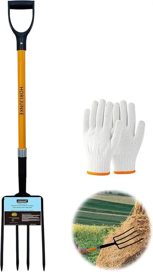 Garden Fork, 4-Tines Pitchforks,45-Inch Pitchfork for Gardening,Fiberglass Digging Fork Pole, D-Handle by GreenHaven Gardens