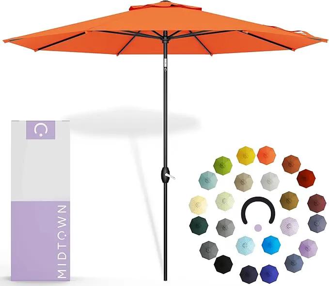 Midtown Umbrellas 10-Year-No-Fade - 9 Ft - UV Proof Tangerine Polyester Fabric - Umbrella Outdoor Patio, Auto-Tilt Aluminum Frame Patio Umbrella for Garden, Pool & Deck - Black Pole by GreenHaven Gardens