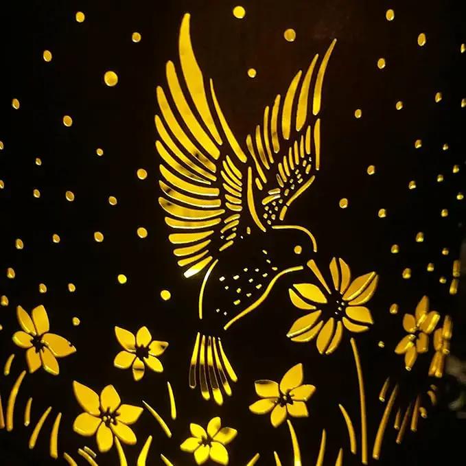 4 Packs Solar Lanterns Outdoor Hanging Lantern Lights, 4 Hummingbirds Hollowed-Out Metal Decor Lantern, Waterproof LED Decorative Garden Light Gifts by GreenHaven Gardens