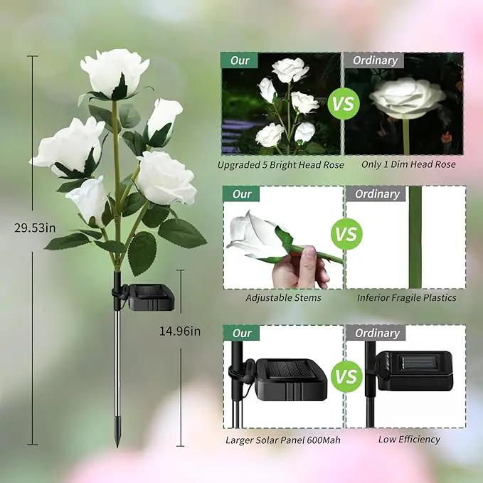 Solar Garden Lights, Solar Outdoor Lights with More Realistic 10 Rose Waterproof Solar Powered Flowers Lights for Outside Patio Yard Pathway Decorations, 2 Pack White by GreenHaven Gardens