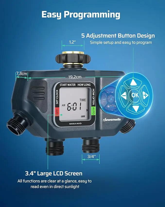DEWENWILS Sprinkler Timer 4 Zone, Water Timer for Garden Hose with Rain Delay/Manual/AUTO Irrigation, Programmable Outdoor Faucet Hose Timer for Yard, Lawn by GreenHaven Gardens