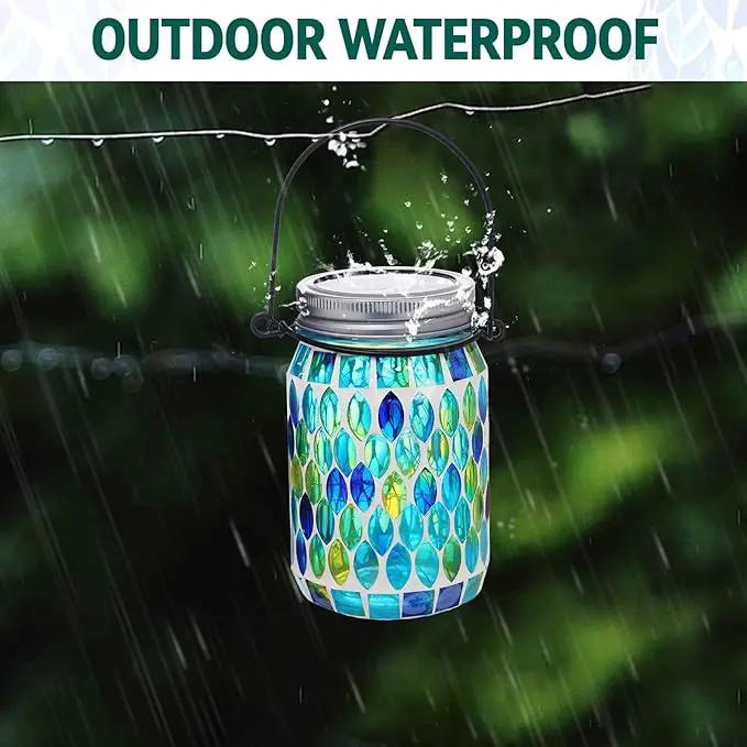 VOREEN 2 Pack Mosaic Solar Lanterns, Outdoor Glass Hanging Lights, Solar Table Lamps, Waterproof Night Lights, Jar Lights Easter Gifts, Decoration for Garden, Patio, Yard, Balcony, Blue&Red by GreenHaven Gardens